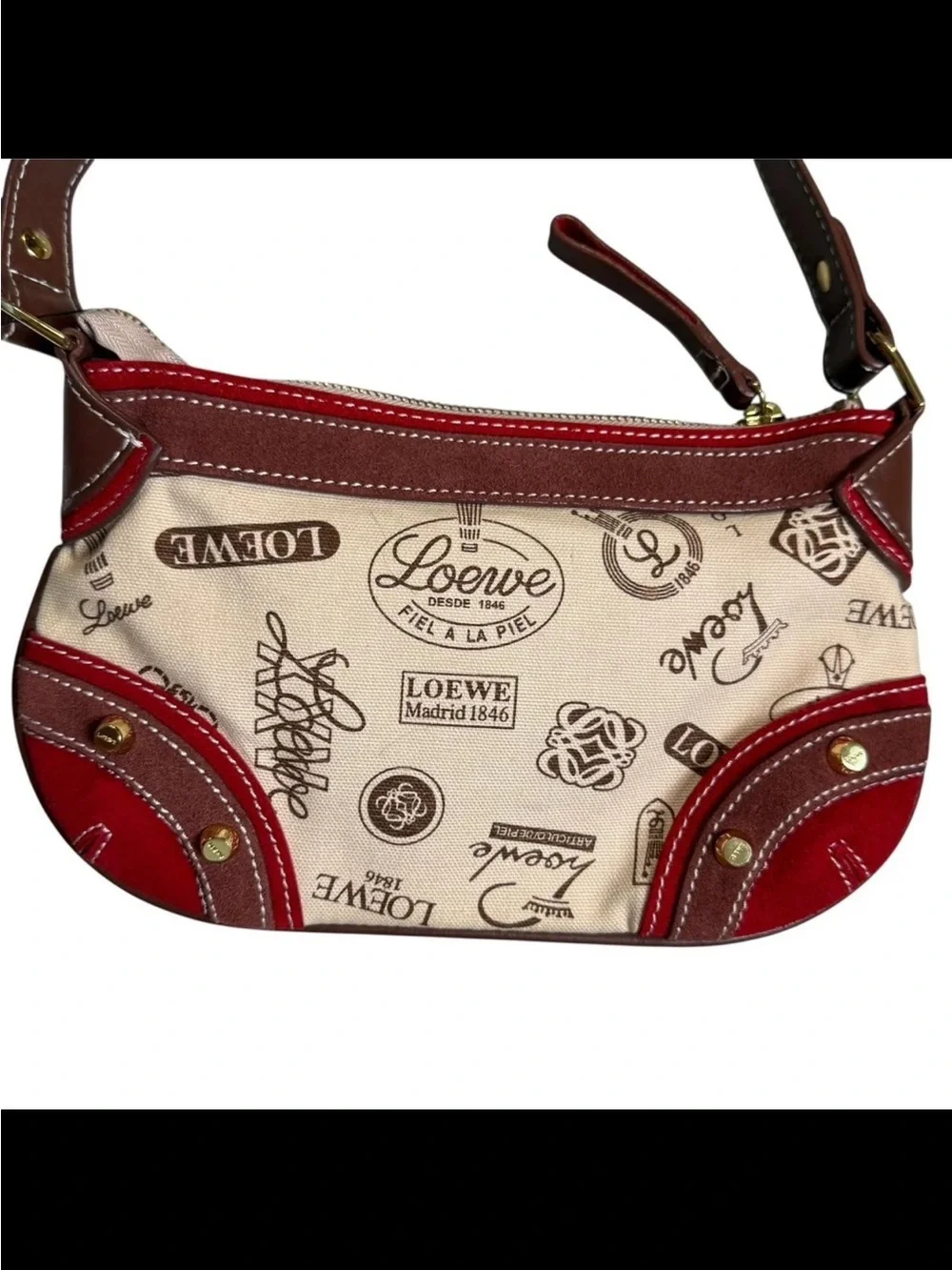 Loewe Red, Brown & Cream Shoulder Bag
